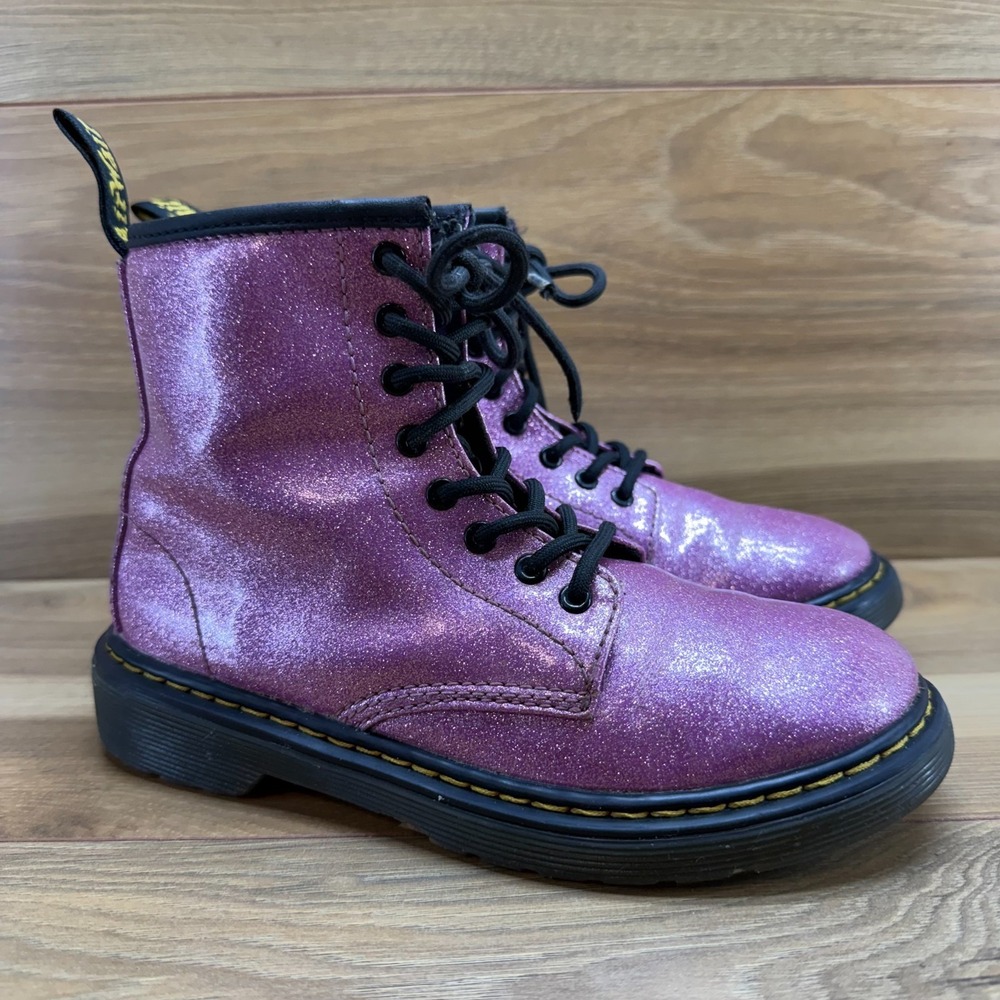 Dr Martens Combat Boots Youth Size 2 Pink Glitter Ankle Boot‎ EU 33 Casual